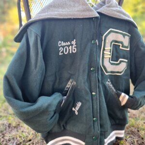 Ripon Jackets MD/L- FOREST GREEN VARSITY JACKET STICHING, PATCHES, PINS